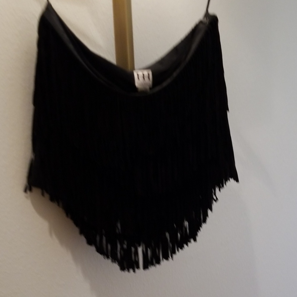 Haute Hippie Black suede fringe mini L